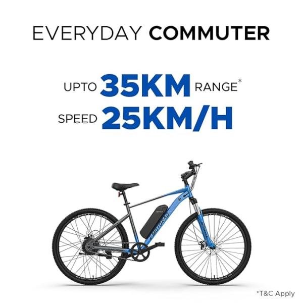 EMotorad X1 Mountain Electric Cycle with 7.65Ah Removable Battery, 27.5” Wheel Size, Front Suspension, 250W BLDC Motor, Quick Acceleration, 90% Assembled (Ocean Blue)