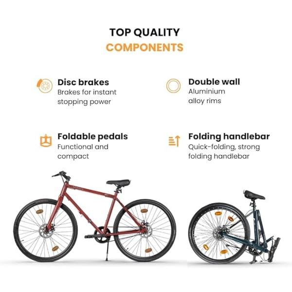 HORNBACK M1s Full Size Fully Assembled Foldable/Folding Cycle for Men & Women(20-inch Stainless Steel+Alloy Steel Frame,28-Inch Wheels,Mechanical Disk Brakes (Deep Forest Green)