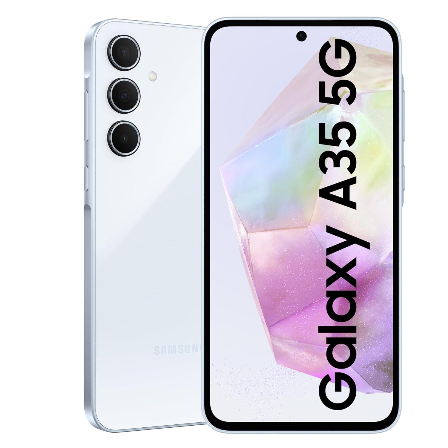 Samsung Galaxy A35 5G (Awesome Iceblue, 8GB RAM, 128GB Storage) | Premium Glass Back | 50 MP Main Camera (OIS) | Nightography | IP67 | Corning Gorilla Glass Victus+ |