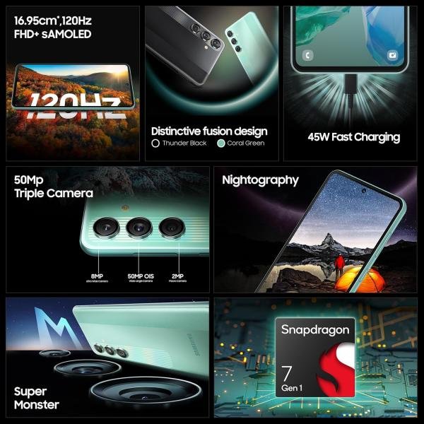 Samsung Galaxy M55s 5G (Thunder Black,8GB RAM,128GB Storage) | 50MP Triple Cam| 5000mAh Battery| Snapdragon 7 Gen 1 |