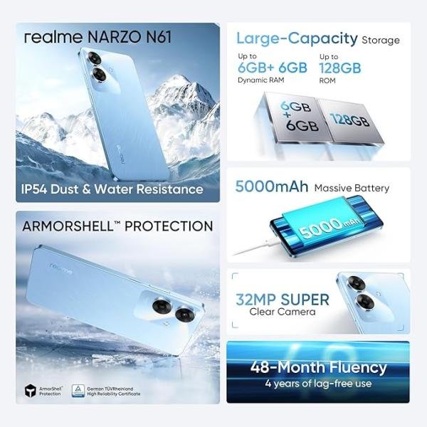 realme NARZO 70x 5G (Ice Blue, 6GB RAM,128GB Storage)|120Hz Ultra Smooth Display|Dimensity 6100+ 6nm 5G|50MP AI Camera|45W Charger in The Box