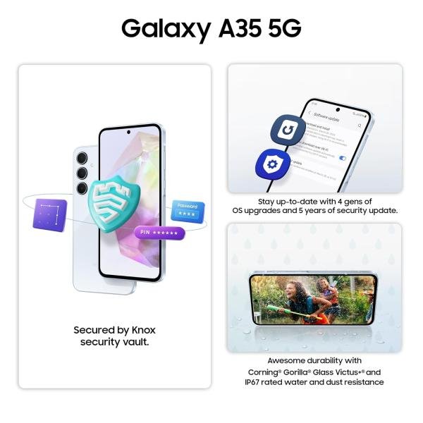 Samsung Galaxy A35 5G (Awesome Iceblue, 8GB RAM, 128GB Storage) | Premium Glass Back | 50 MP Main Camera (OIS) | Nightography | IP67 | Corning Gorilla Glass Victus+ |