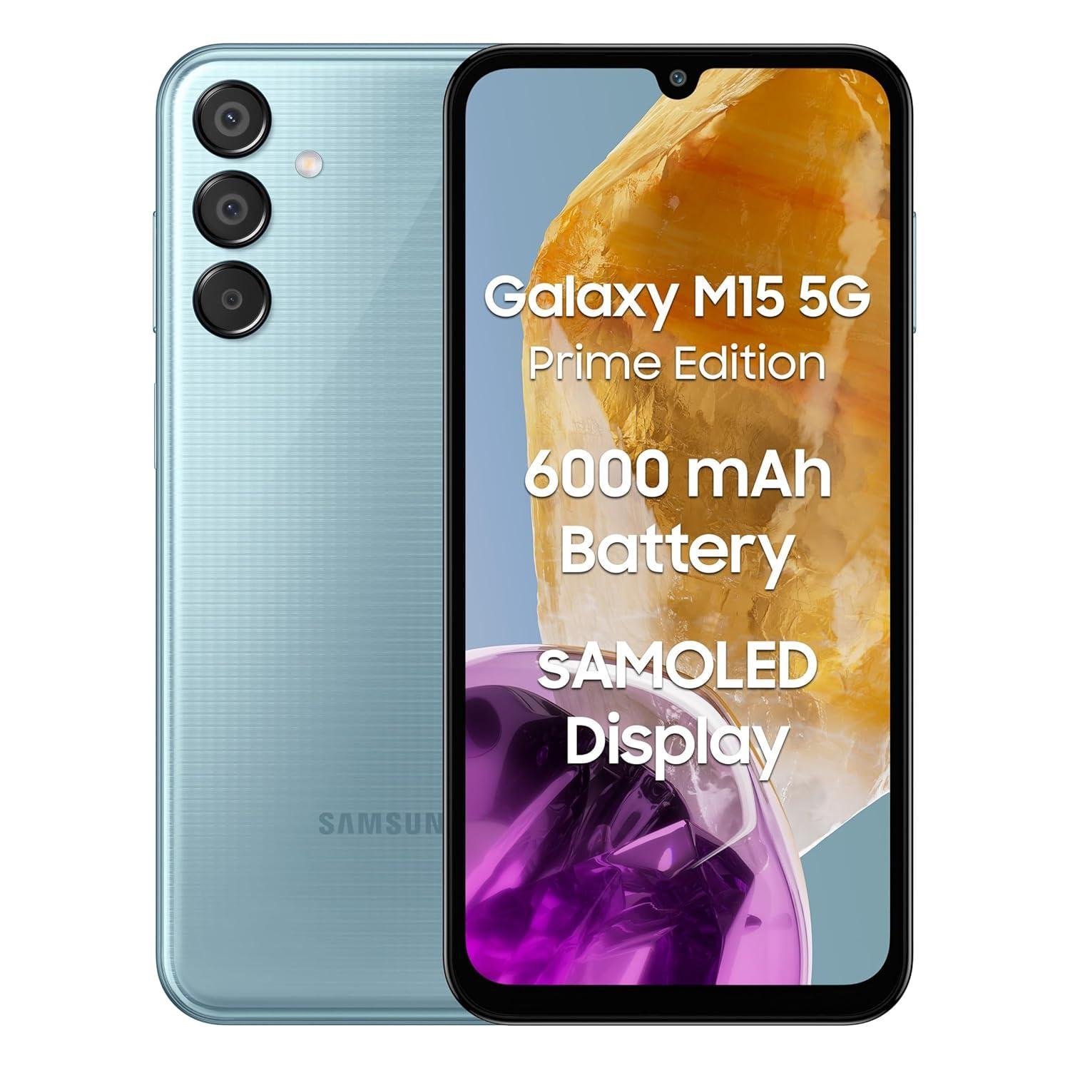 Samsung Galaxy M15 5G Prime Edition (Celestial Blue,8GB RAM,128GB Storage)| Super AMOLED Display| 50MP Triple Cam| 6000mAh Battery| MediaTek Dimensity 6100+|