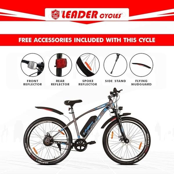 Leader E-Power L6 27.5T Electric Cycle with Front Suspension Front LED Light and Horn (Li-Ion Removable Battery, 250W BLDC Motor)| 1 Year Warranty on Battery & Motor (Grey)